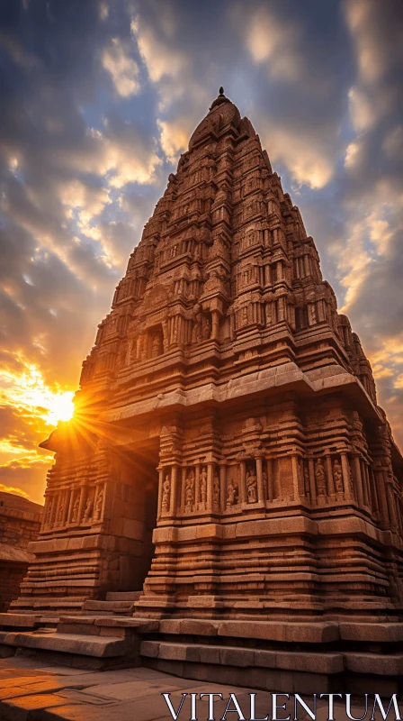 Sunset at a Majestic Indian Temple: A Captivating Display of Architecture AI Image
