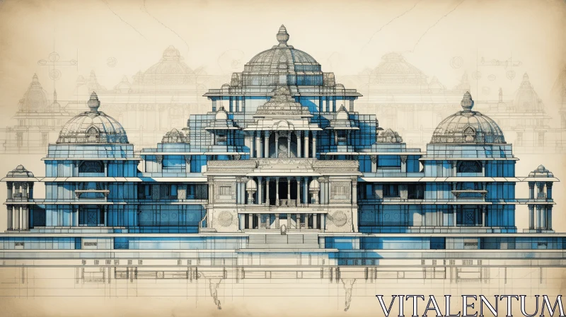 Palatial Building Blueprint in Contemporary Indian Art Style AI Image