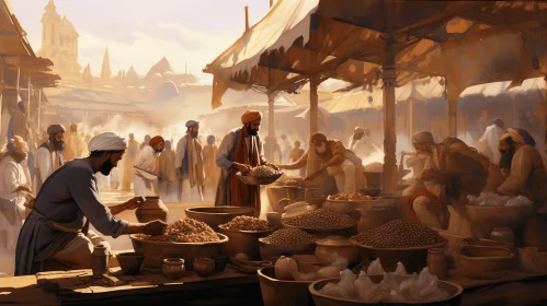 Captivating Market Scene: Realistic Fantasy Artwork