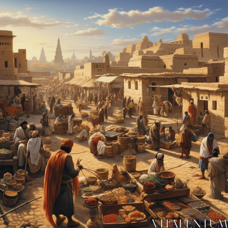 Ancient Market Illustration | Detailed and Atmospheric Artwork AI Image