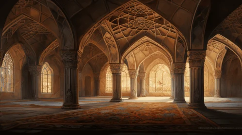 Golden Light in an Ancient Building - Realistic Oil Paintings