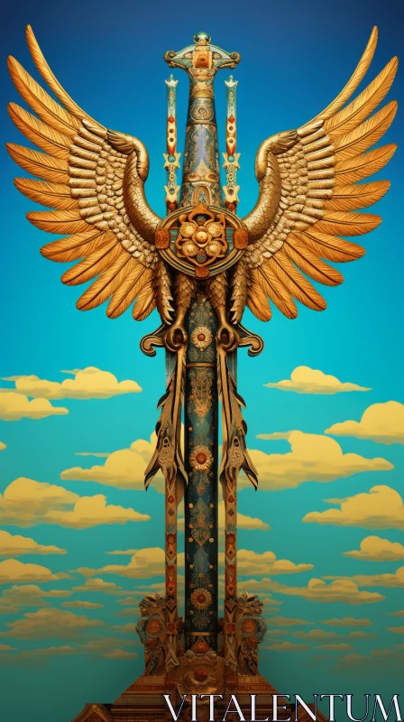 Surrealism Art: Detailed Eagle Sword in Mesopotamian Style AI Image