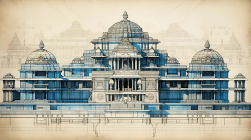 Palatial Building Blueprint in Contemporary Indian Art Style