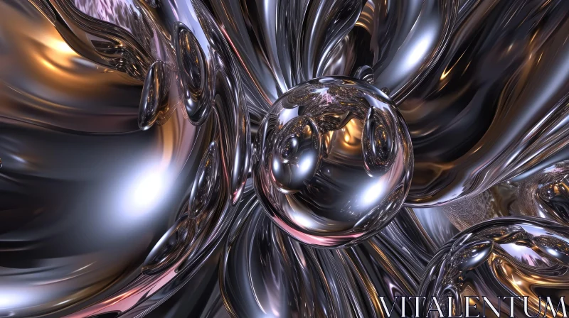 Chrome Sphere 3D Render on Reflective Surface AI Image