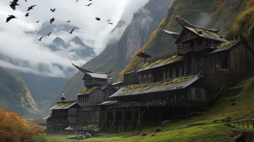 Enigmatic Mountain Village Digital Painting