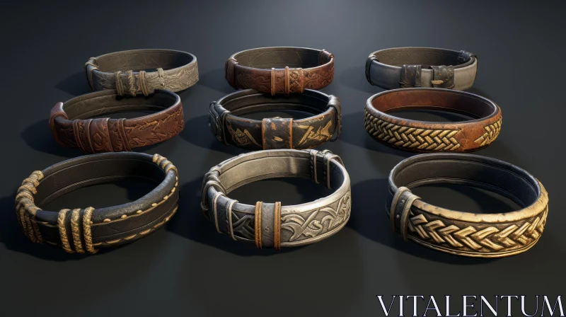 Exquisite Viking-Style Leather and Metal Bracelets AI Image
