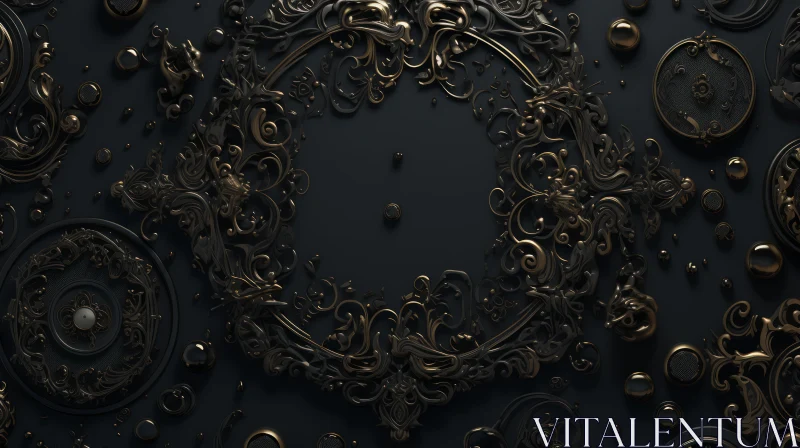 Luxurious Black and Gold Ornate Frame 3D Rendering AI Image