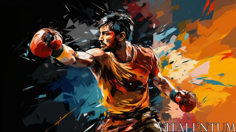 Boxer in a Boxing Match - Vibrant Painting AI Image