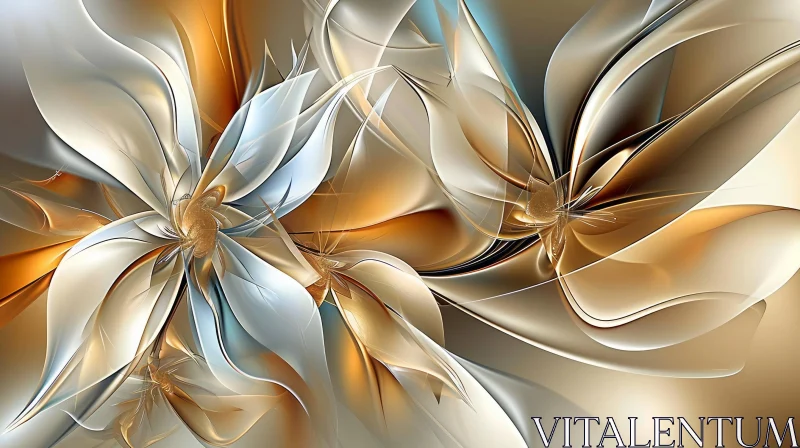 AI ART Elegant Floral Fractal Artwork with Gold, Silver, and Copper Colors
