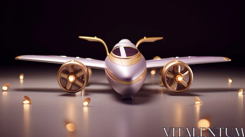 Futuristic Airplane Design in Silver and Gold AI Image