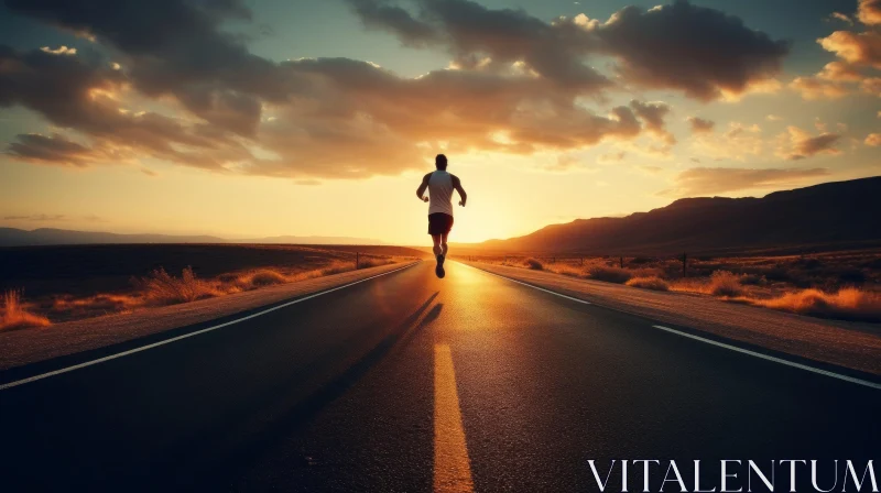 Athlete Running at Sunset on Asphalt Road AI Image