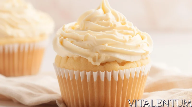 Delicious Vanilla Cupcake with White Frosting on a White Background AI Image