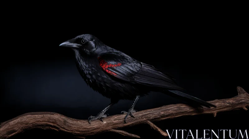Elegant Blackbird Perched on Textured Branch AI Image