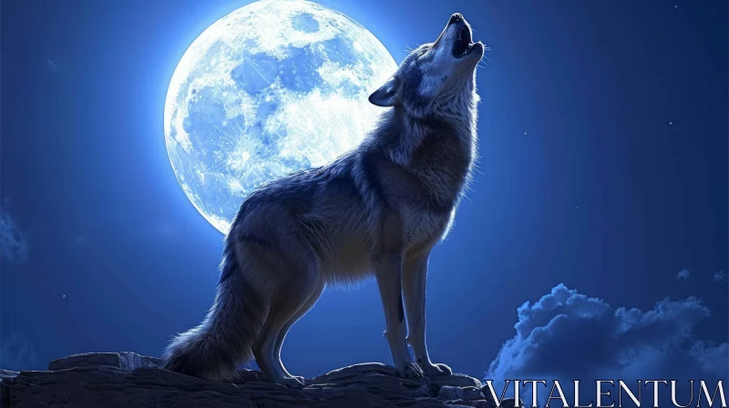 Majestic Wolf Howling at Full Moon AI Image