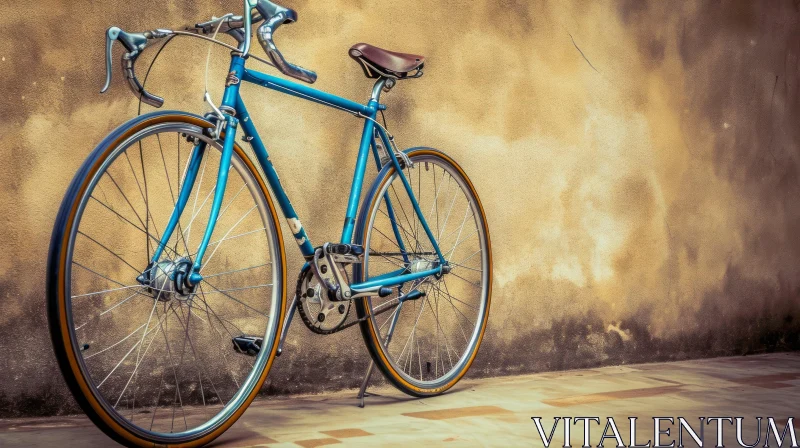 Vintage Blue Bicycle Against Concrete Wall AI Image
