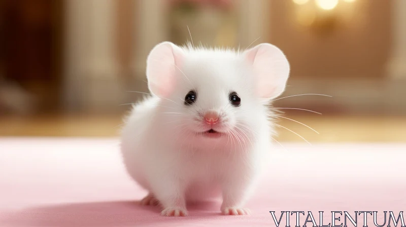 Adorable White Mouse on Pink Surface AI Image