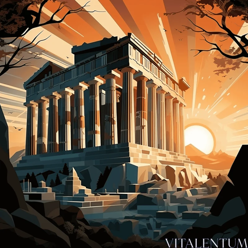 AI ART Captivating Greek Temples of the Gods in the Evening Stock Art