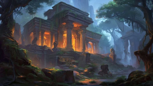 Ruined Temple in Jungle Digital Painting