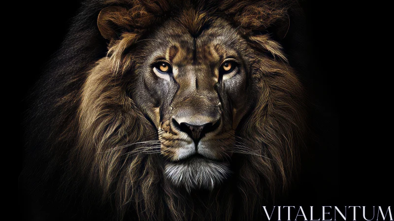 Intense Lion Portrait - Dark Brown Mane and Golden Eyes AI Image