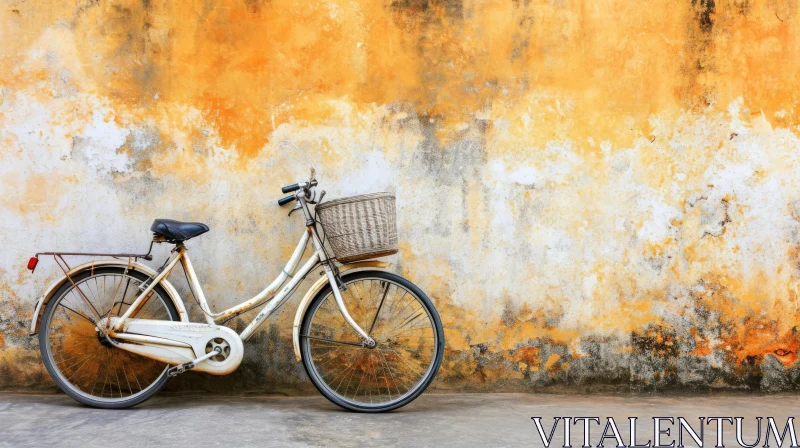 Vintage Bicycle Against Grunge Yellow Wall AI Image