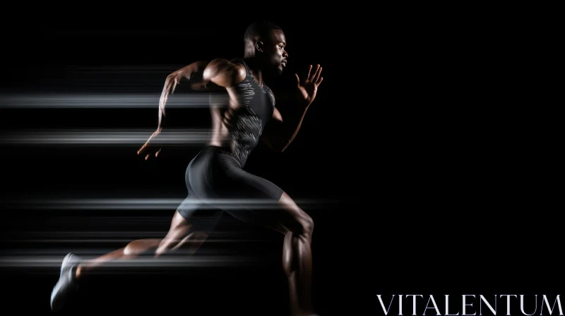 Dynamic Athlete Running in Black Sportswear AI Image