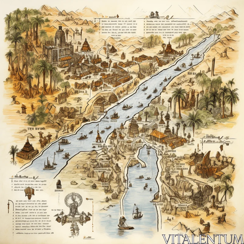 Enchanting Ancient Egypt Map: A Fusion of Fairy Tale and Cambodian Art AI Image