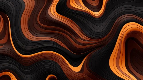 Orange and Black Gradient Wavy Surface 3D Rendering