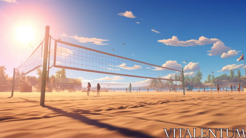 Tropical Beach Volleyball Court Scene AI Image