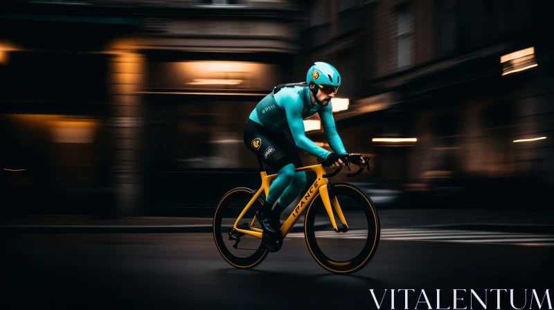 Urban Cyclist on Yellow Bicycle AI Image