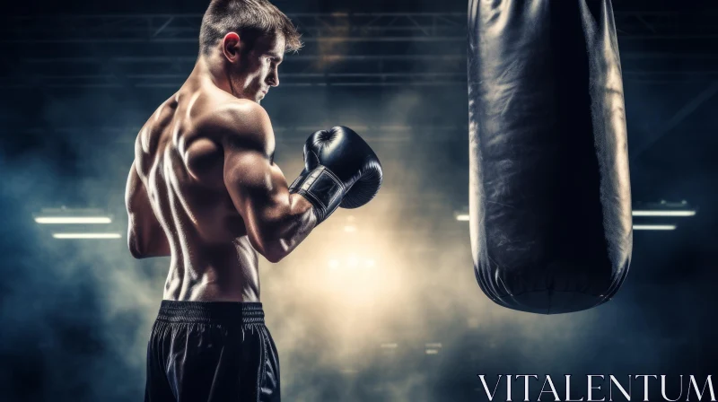 AI ART Intense Boxing Training in a Dimly Lit Gym