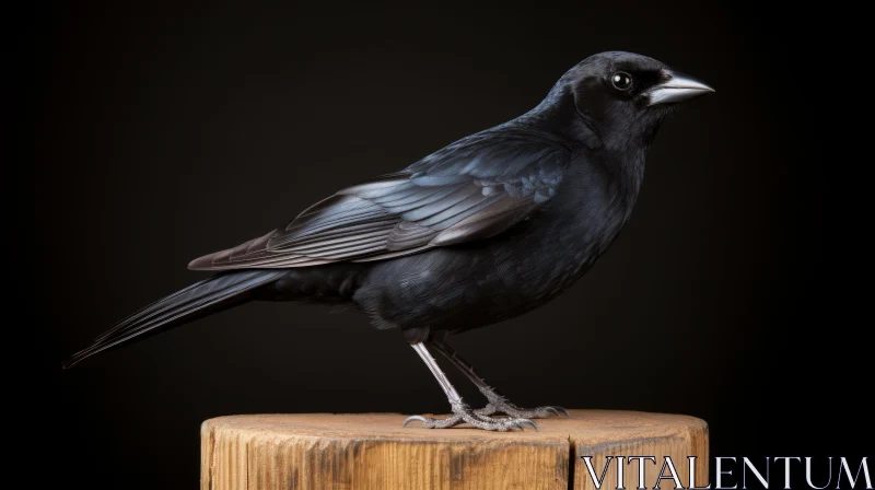 Studio Brewer's Blackbird on Wooden Block AI Image