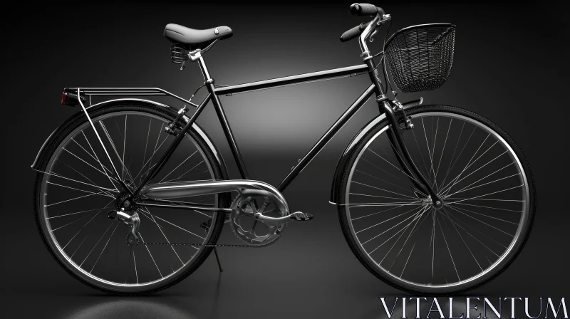 Black Bicycle with Wicker Basket - 3D Rendering AI Image