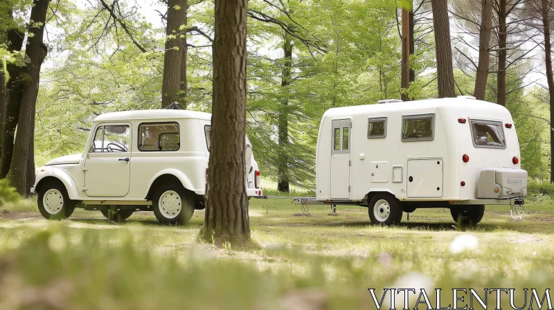 AI ART Vintage Car and Caravan in Forest