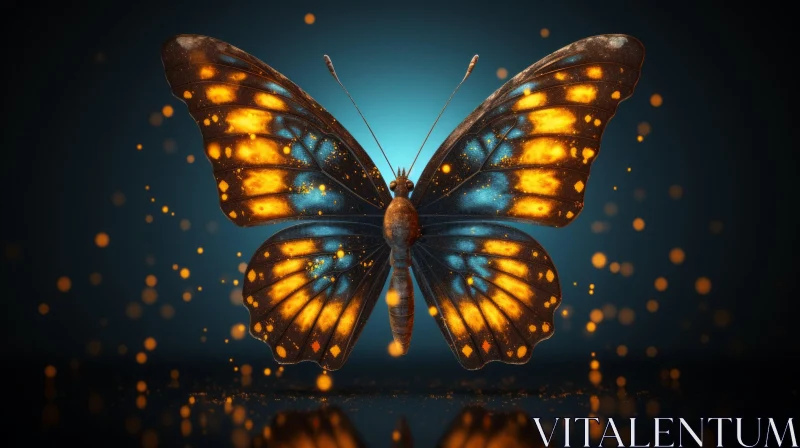 Beautiful 3D Butterfly Rendering on Dark Blue Background AI Image
