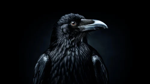 Dark Raven Portrait on Black Background
