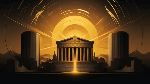 Golden Lighting: A Captivating Illustration of Classical Antiquity and Futurism