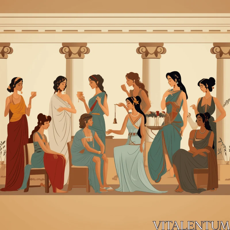 Greek Women in Antique Clothing AI Image
