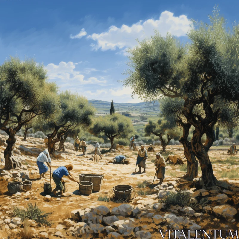 Serene Countryside Scene with Labor Depictions | Painting by Steve Morford AI Image