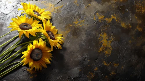 Sunflowers Still Life on Dark Background