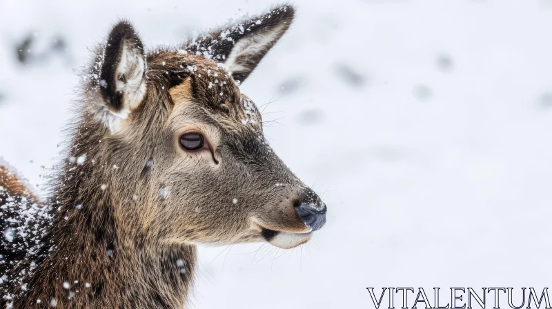 Winter Portrait of a Deer in Snow AI Image