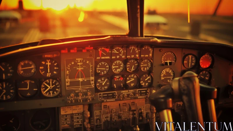 Aircraft Instrument Panel at Sunset AI Image