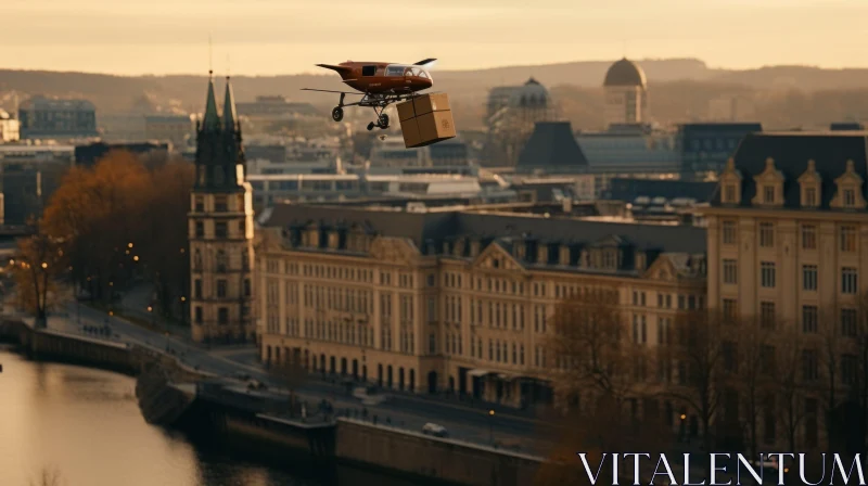 Futuristic Drone Delivery in Urban Setting AI Image