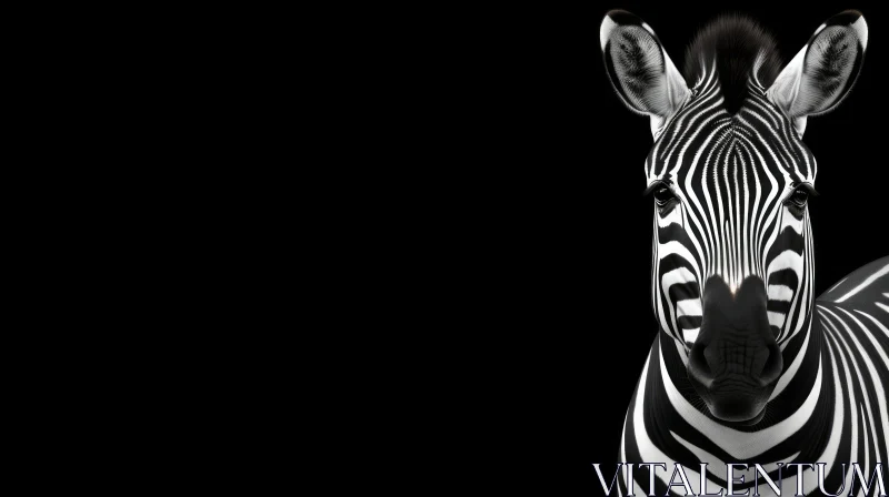 Zebra Portrait on Black Background AI Image