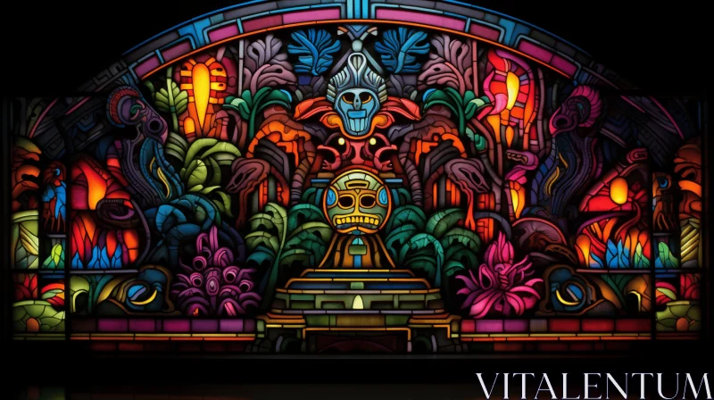 Captivating Stained Glass Artwork with Tiki Man | Intricate Design AI Image