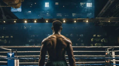 Powerful African-American Boxer in a Vibrant Boxing Ring