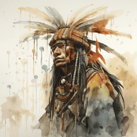 Captivating Watercolor Portrait of an Indian Warrior