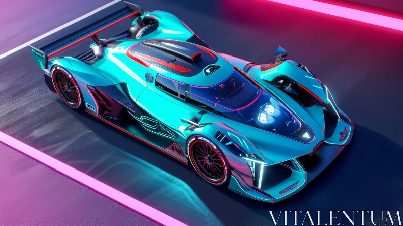 Futuristic Blue and Red Sports Car Design AI Image