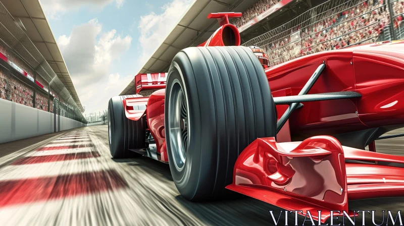 Red Formula 1 Race Car Speeding on Racetrack AI Image
