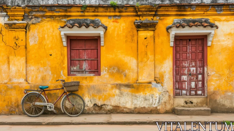 Vintage Bicycle Against Yellow Wall AI Image