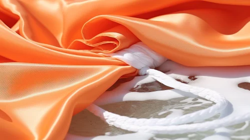 White Rope Tied Around Orange Silk Fabric | Abstract Art